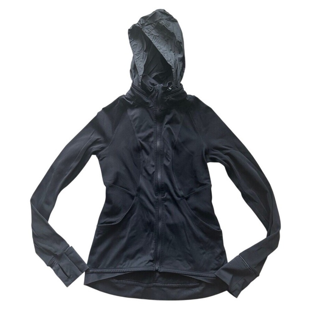 Lululemon Black Far and Free Jacket Size 6 Hooded Full Zip Running W3BYAS